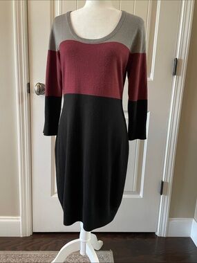 Charlie Paige Colorblock Knit Dress in Burgundy, Black & Gray